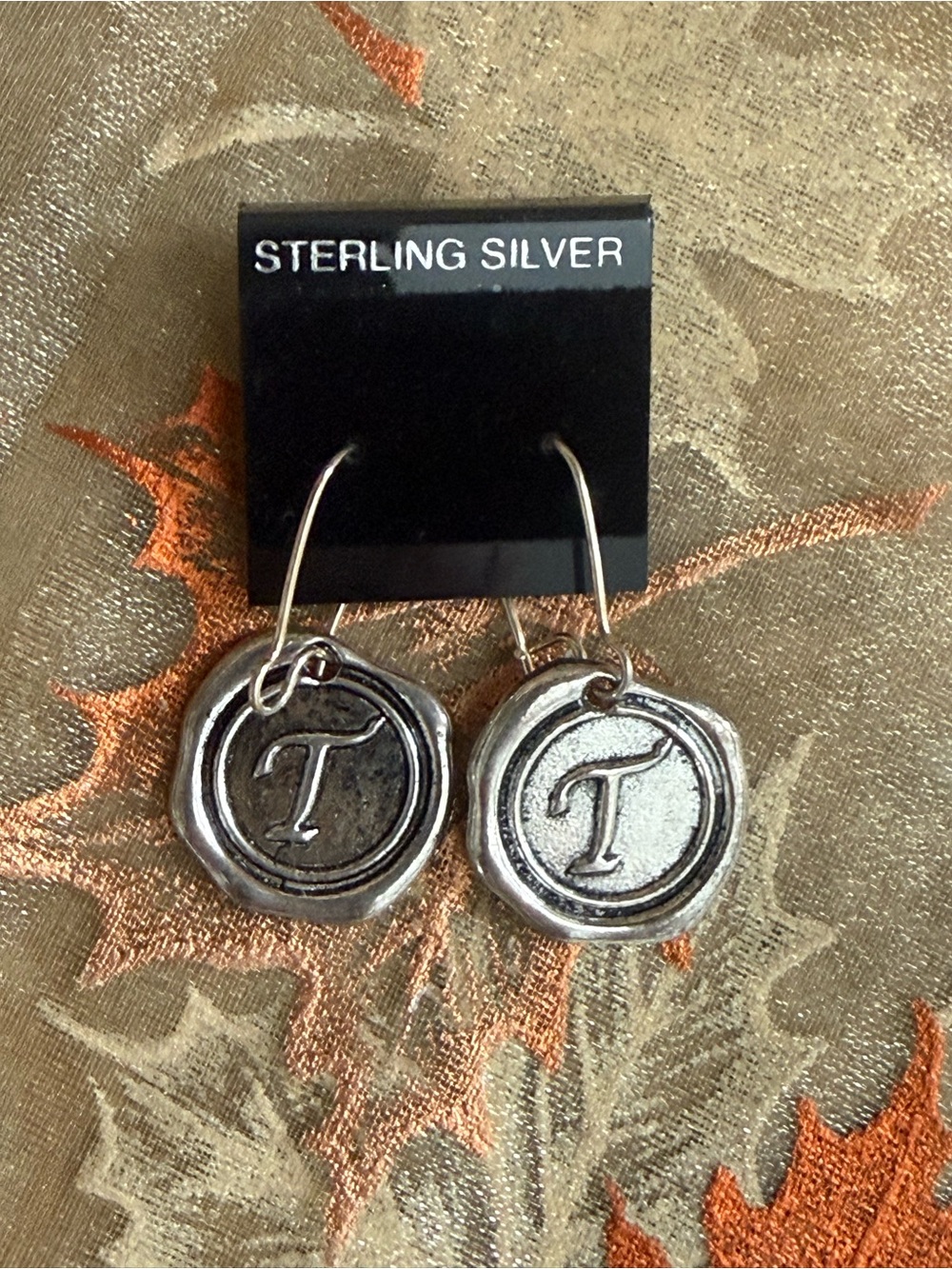 Sterling Silver Initial 'T' Drop Earrings